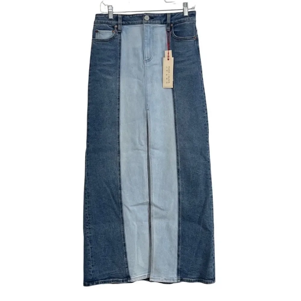 Alice+Olivia Rye Two-Tone Denim Maxi Skirt NWT  $375